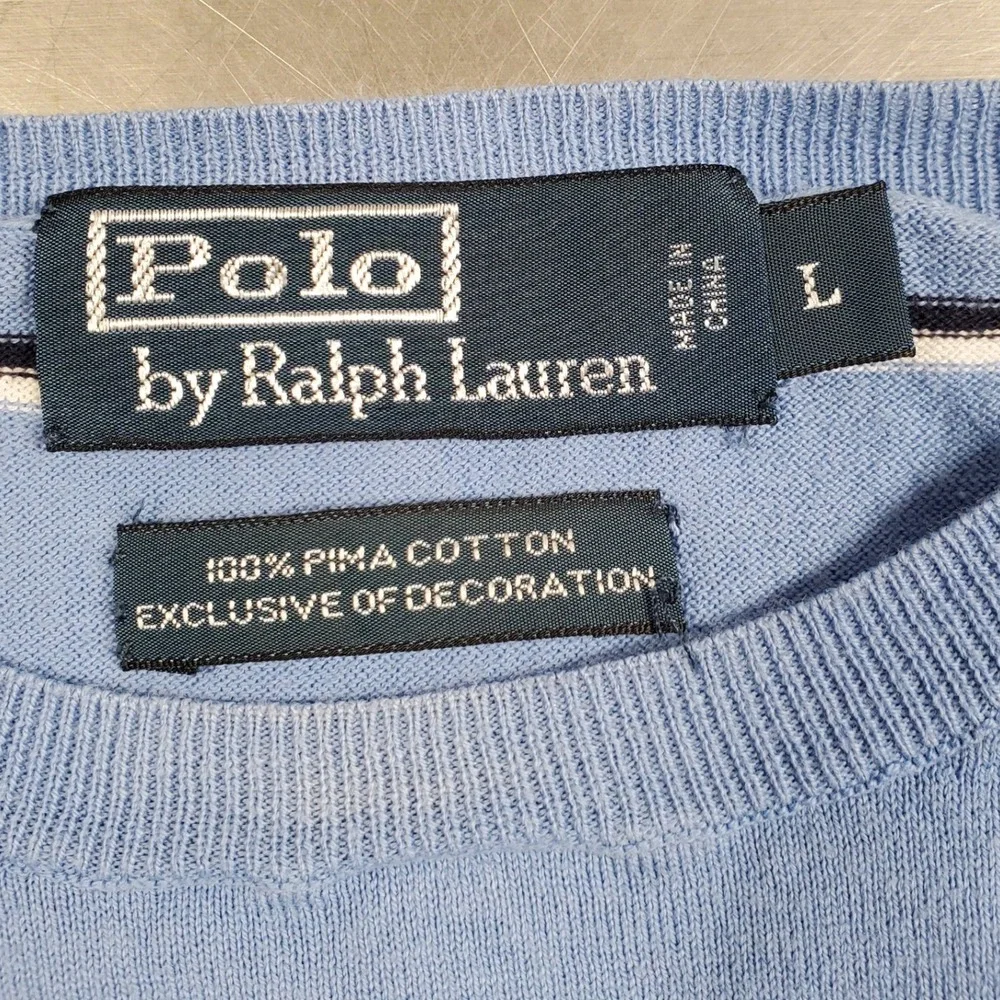 Polo Ralph Lauren Pima Cotton Striped Crewneck Sweater Mens Large Blue Navy